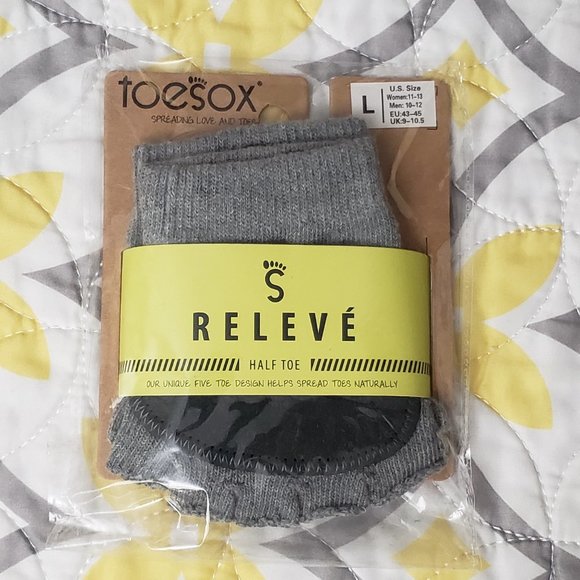 Toesox Releve Half Toe Socks Gray Size L BRAND NEW - Picture 1 of 2